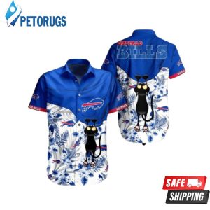 Black Cat Tropical Flowers Buffalo Bills Hawaiian Shirt