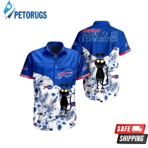 Black Cat Tropical Flowers Buffalo Bills Hawaiian Shirt