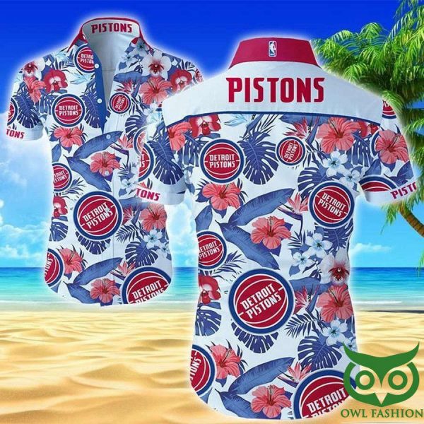 Detroit Pistons Blue And Light Pink Flowers Hawaiian Shirt