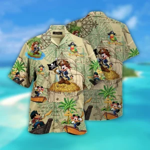 Disney Mickey Treasure Hunt Hawaiian Shirt Mens Mickey Mouse Hawaiian Shirt Disney Aloha Shirt Fashion Short Sleeve Shirt