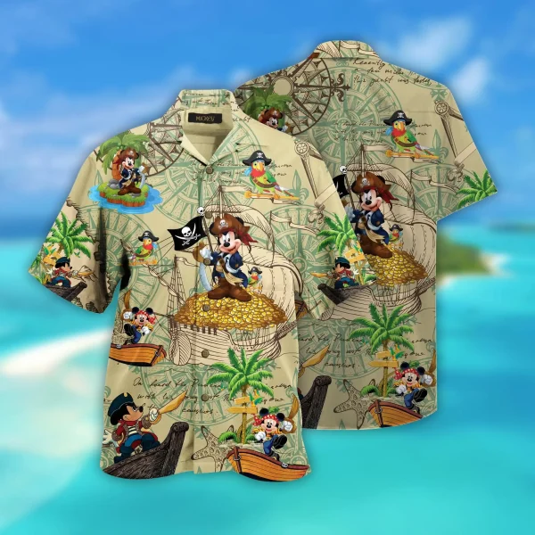 Disney Mickey Treasure Hunt Hawaiian Shirt Mens Mickey Mouse Hawaiian Shirt Disney Aloha Shirt Fashion Short Sleeve Shirt
