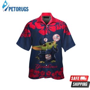New York Yankees Baby Yoda Short Sleeve Button Up Tropical Hawaiian Shirt
