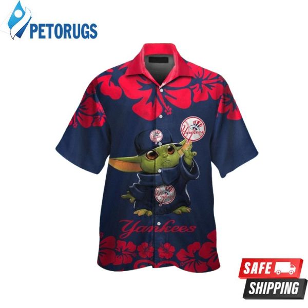 New York Yankees Baby Yoda Short Sleeve Button Up Tropical Hawaiian Shirt