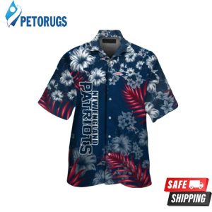 Nfl New England Patriots Full Navy White Hiibscus Hawaiian Shirt