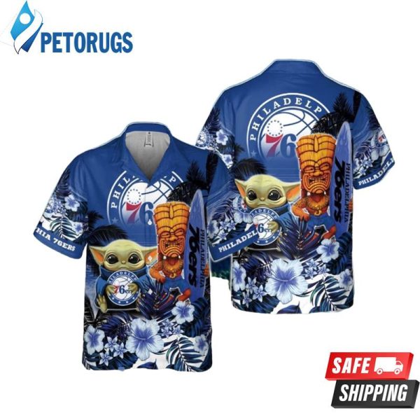 Philadelphia 76Ers Baby Yoda National Basketball 3D Hawaiian Shirt