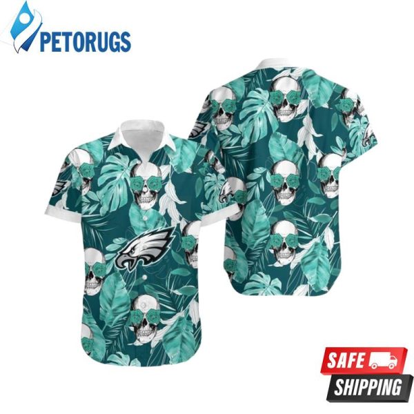 Philadelphia Eagles Coconut Leaves and Skulls Hawaiian Shirt