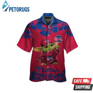 Philadelphia Phillies Baby Yoda Short Sleeve Button Up Tropical Hawaiian Shirt