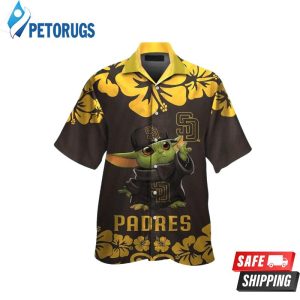 San Diego Padres Baby Yoda Short Sleeve Button Up Tropical Hawaiian Shirt