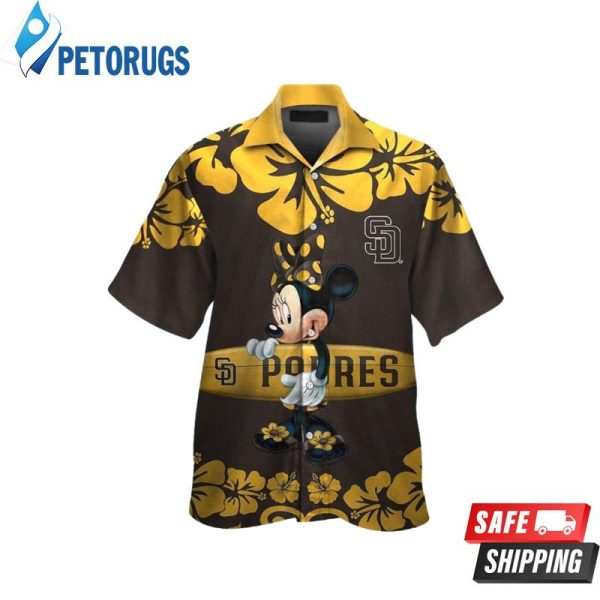 San Diego Padres Minnie Mouse Short Sleeve Button Up Tropical Hawaiian Shirt