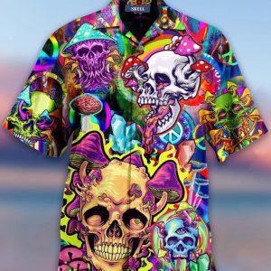 Skull Colorfull Printed Casual Abstract Style Hippie Hawaiian Shirt Beachwear For Men Gifts For Young Adults