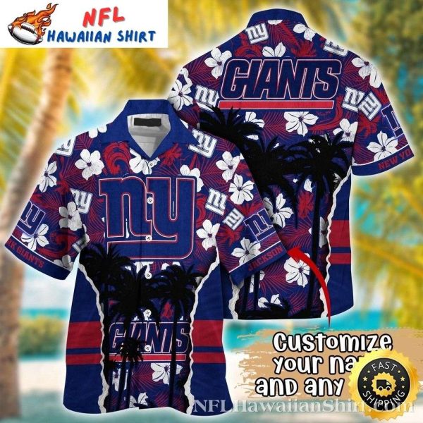 Striking White Blooms And Palm Silhouettes NY Giants Hawaiian Shirt