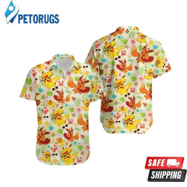 Summer Eevee PKM PKM Button Up Anime Cartoon Hawaiian Shirt