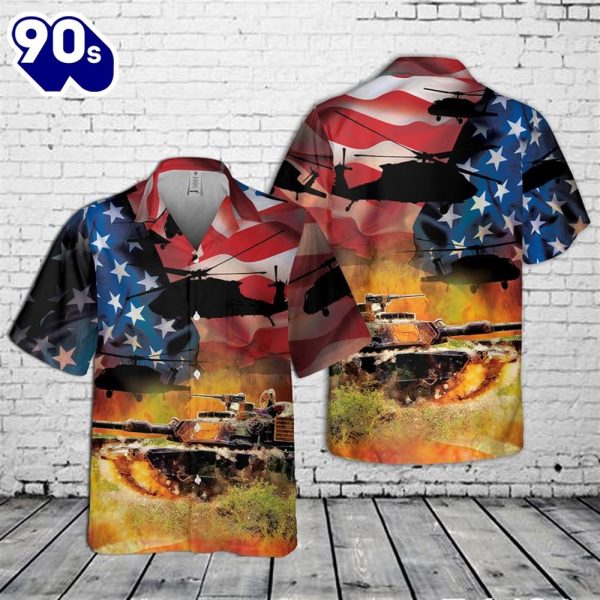 US Army M1 Abrams Flag 4th July Pocket Hawaiian Shirt